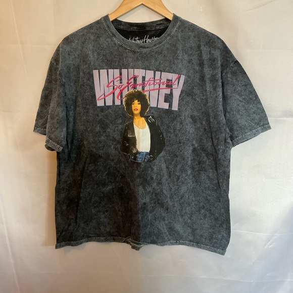 Whitney Houston Tops - Whitney Houston So Emotional Acid Wash Boxy Fit Oversized Graphic Tee